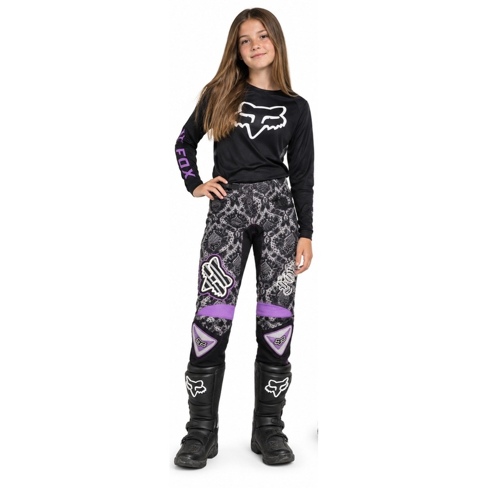 FOX Racing Girls 7/8 Juniors White Purple Motocross Riding Pants - Picture 1 of 9
